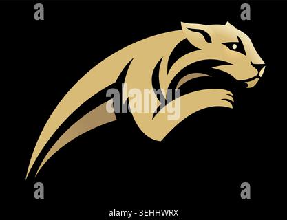 Gold Panther Puma Cougar Jaguar Cat Concept Stock Vector