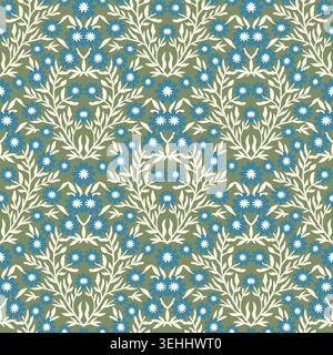 Olive Green Damask Small Floral Pattern Stock Vector