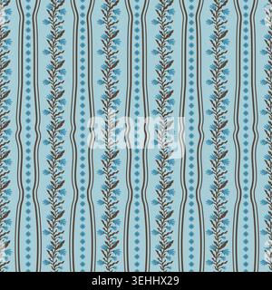 Sky Blue Vertical Floral Stripe Pattern Stock Vector