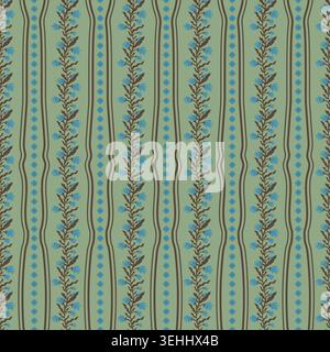 Olive Green Vertical Flower Stripe Pattern Stock Vector