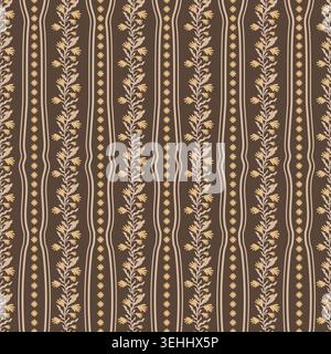 Chocolate Brown Ticking Flower Stripe Pattern Stock Vector
