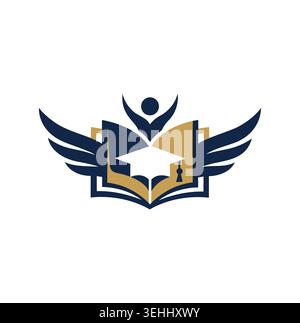 Abstract education brand mark featuring geometric wings and student figure. Stock Vector