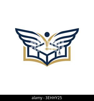 Professional learning institute logo with winged book and mortarboard icon. Stock Vector