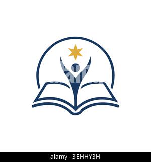 Modern education logo featuring an open book and successful human figure. Stock Vector