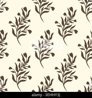 Ivory Cream Minimalist Tulip Sprig Pattern Stock Vector