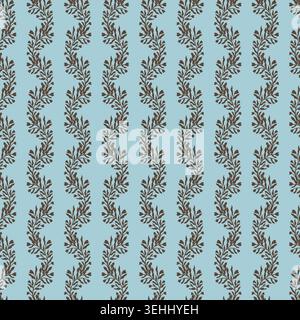 Elegant Wavy Floral Garland Stripe Blue Stock Vector
