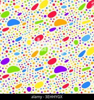 Rainbow sea pebble stones background, abstract nature texture, oval spectrum spots , seamless vector pattern illustration, small rounded stones Stock Vector