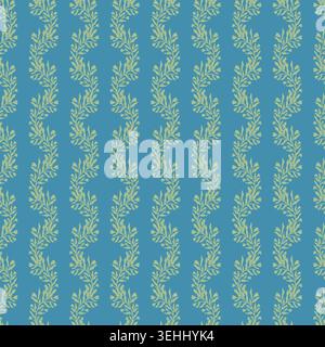 Teal Blue Botanical Leaf Stripe Pattern Stock Vector