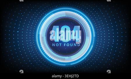 Abstract glowing digital circle background featuring a 404 error not found text for technology websites Stock Vector
