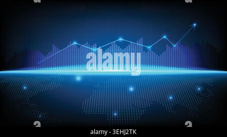 Futuristic abstract digital background featuring financial growth chart arrow and dotted world map concept Stock Vector