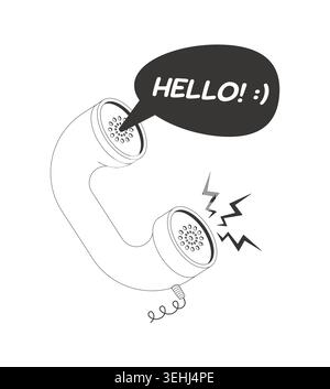 Retro telephone handset greeting 2D line object Stock Vector