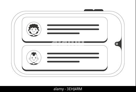 Mobile messaging app on smartphone screen 2D line object Stock Vector