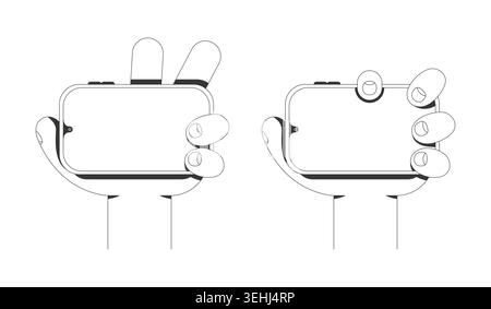 Diverse holding template phones horizontally line tutorial graphic Stock Vector