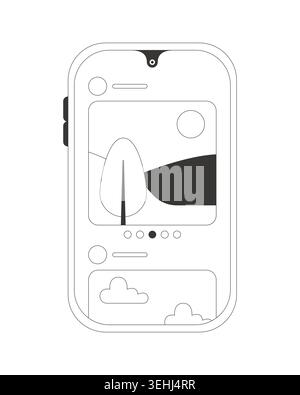 Social media feed on mobile phone 2D line object Stock Vector