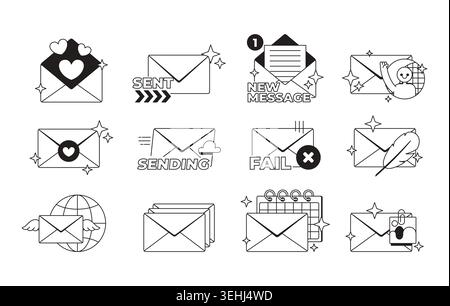 Email and messaging modern black and white UI element set Stock Vector