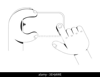 Hand holding phone mockup in landscape mode with touch line tutorial graphic Stock Vector