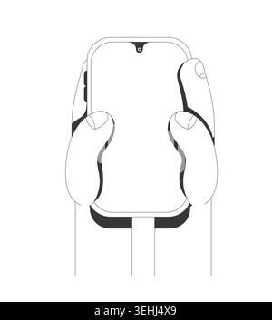 Two caucasian hands holding phone vertically line tutorial graphic Stock Vector