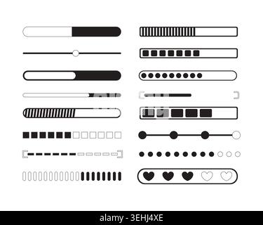 Progress bar and loading modern black and white UI element set Stock Vector