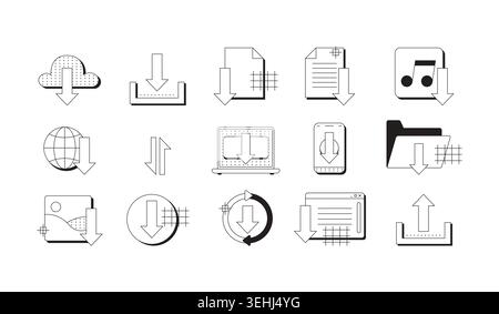 Download and upload modern black and white UI element set Stock Vector