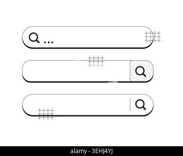 Search bar with magnifying glass modern black and white UI element set Stock Vector