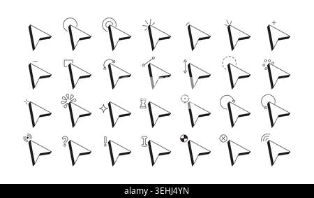 Cursor pointer modern black and white UI element set Stock Vector