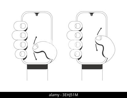 Swipe gesture with thumb on blank phone line tutorial graphic Stock Vector
