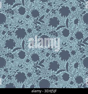 Sage Green Chintz Floral Silhouette Pattern Stock Vector