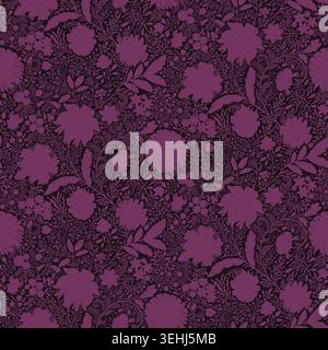 Deep Plum Monochrome Chintz Silhouette Pattern Stock Vector