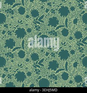Sage Green Chintz Silhouette Damask Pattern Stock Vector