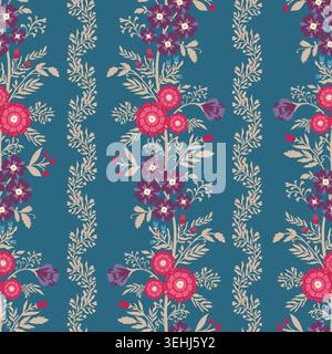 Teal Blue Indian Chintz Stripe Pattern Stock Vector