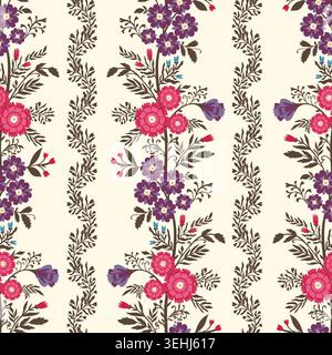 Ivory Vertical Stripe Chintz Flower Pattern Stock Vector