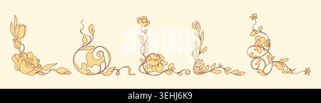 Elegant floral frame corners with decorative swirls, flowers and botanical elements. Vector borders for invitations, frames, and classic design projects with ornate flourish ornament Stock Vector