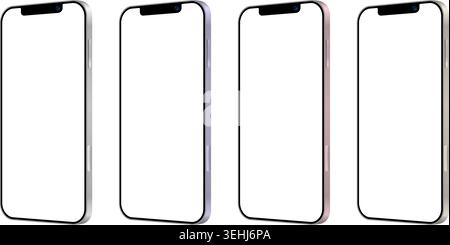 Colorful mobile phone devices in side angle mockup set. Realistic smartphones with blank screen for advertising, vector illustration Stock Vector