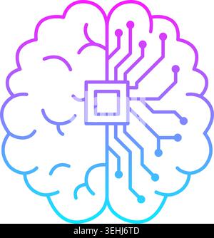 Artificial intelligence brain computer circuitry chip, colorful icon isolated vector illustration Stock Vector