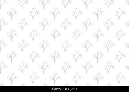 Seamless floral pattern with calla lilies, stems, and leaves in minimalist black line art, arranged evenly on white background, perfect for textiles Stock Vector