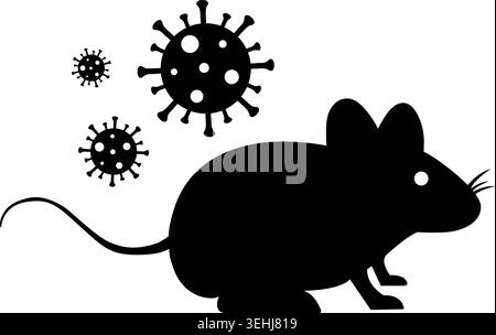 The silhouette of a rat and a virus representing the hantavirus, abstract concept of zoonotic infections, laboratory research, or disease transmission Stock Vector