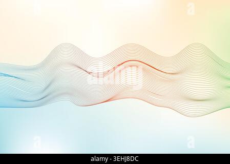 Dynamic Colorful Sound wave Wireframe on Light Glowing Gradient Backdrop Stock Vector