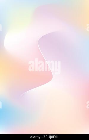 Dreamy Holographic Pastel Gradient Background with Smooth Liquid S shape Curves Stock Vector