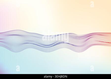 Abstract Flowing Wireframe Waves on Soft Pastel Gradient Background Stock Vector