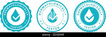 Blue Dermatologically Tested Seal Badge Collection Vector Certification Icons Stock Vector