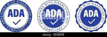 Americans with Disabilities Act ADA Compliant Badge Set with Accessibility Certification Seals and Approval Check Marks Stock Vector