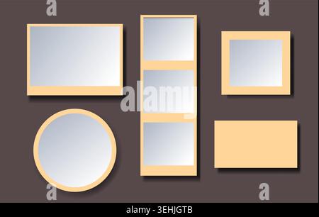 Scrapbook memory frames with soft shadows. Vector set ultra thin borders. Realistic template collection. Printable frame, aesthetic style. Stock Vector