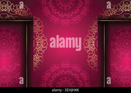 Elegant Ornate Floral Mandala Pattern With Gold Details On Dark Maroon Canvas Stock Vector