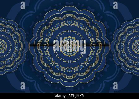 Elegant Floral And Geometric Mandala In Gold And Deep Blue Stock Vector