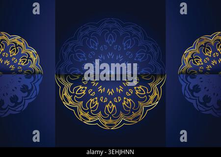 Ornate Gold Mandala Design On Deep Blue Islamic Style Background Stock Vector