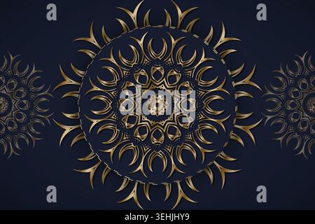 Luxury Deep Blue Background With Intricate Gold Mandala Ornament Stock Vector
