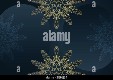 Elegant Blue And Gold Mandala Pattern With Geometric Frame Elements Stock Vector