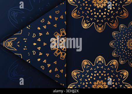 Luxury Ornamental Mandala Design With Gold Floral Details On Blue Stock Vector