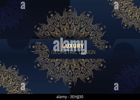 Intricate Gold Mandala Pattern In Elegant Navy Blue Decorative Style Stock Vector