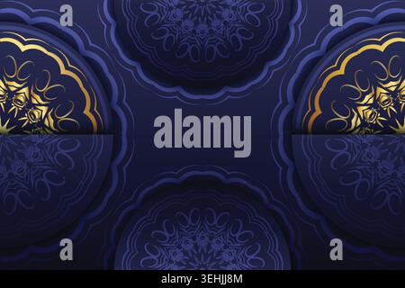 Elegant Navy Blue Background With Detailed Gold Floral Mandala Design Stock Vector